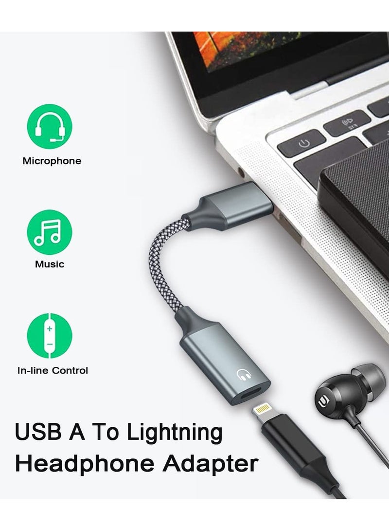 USB A to Lightning Audio Adapter Cable USB 3.0 Male to Lightning Female HiFi Audio Headphones Converter Fit MacBook Computer PC Headphone, Earbuds Mic Nylon Braided - Image 3