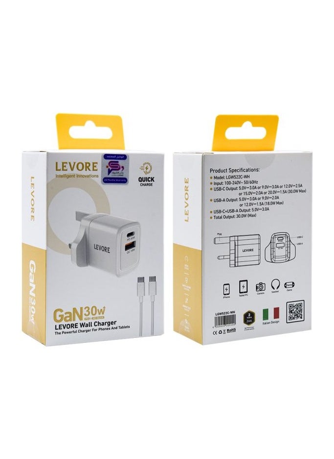 Levore Wall Charger with GaN Technology and Cable 30W - White - pzsku/ZBCCE4141BC92A763767BZ/45/_/1717244450/36c9719a-c60b-431d-b734-144362c0f19b