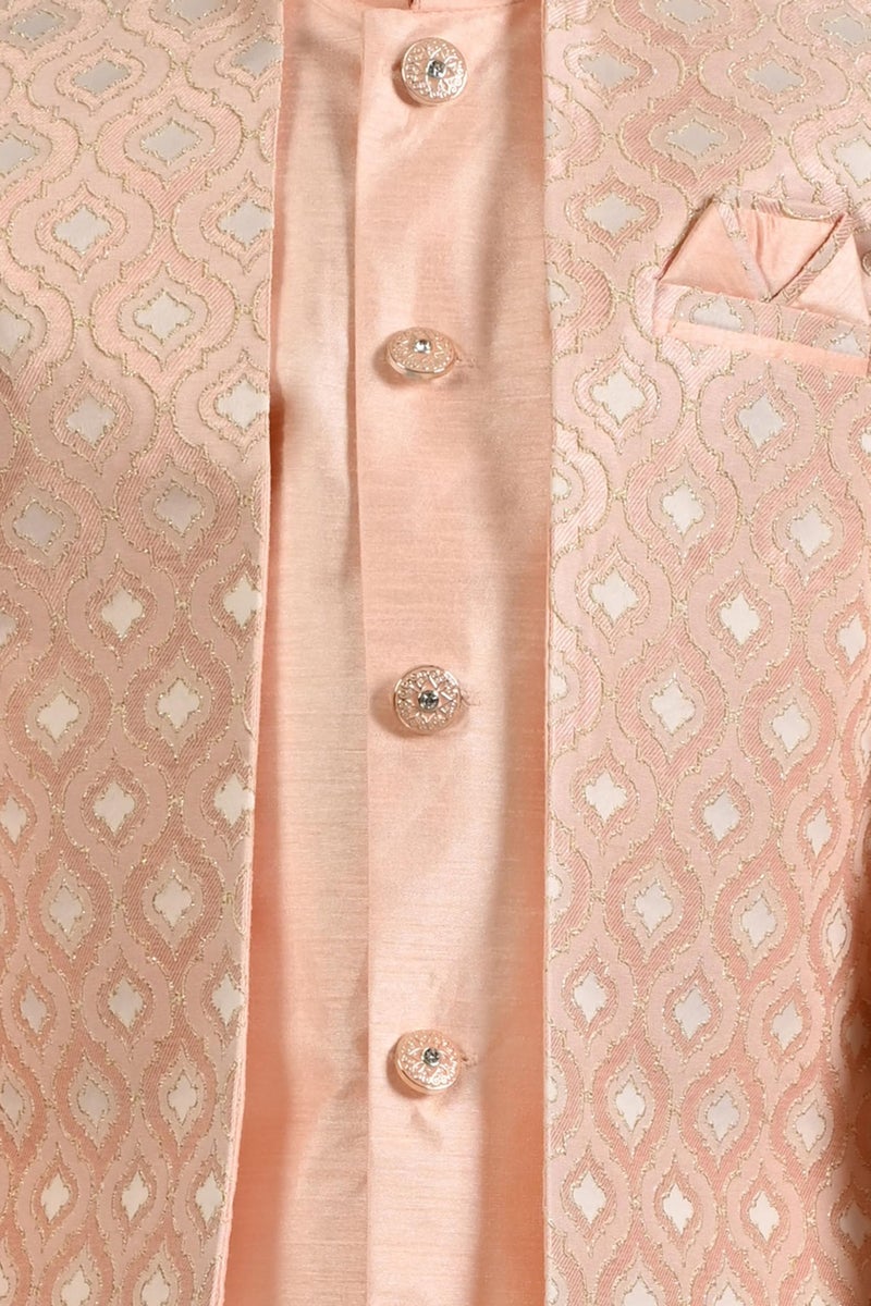 AHHAAAA Kids Indian Ethnic Velvet Solid Waistcoat Silk Kurta Pyjama Set Bollywood Style Wedding Ethnic for Boys (Pink, 2-3 Years) - Image 5