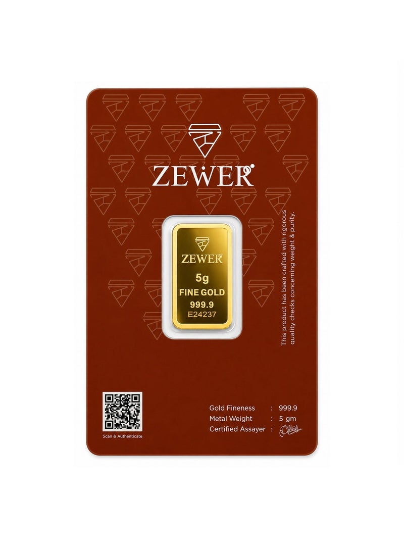Zewer 5g 24K 999.9 Fine Gold Bar with Burj Khalifa Design - Image 1