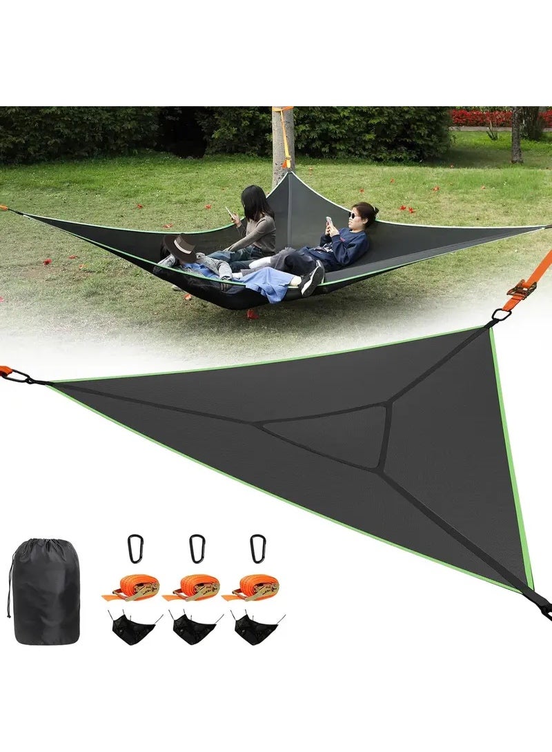 Triangle Hammock, 13Ft Camping Hammo With 3 Ratchet Tie Down Straps And Storage Bag, 3 Point Hammocks Portable Max 800 Lbs For  - Image 1