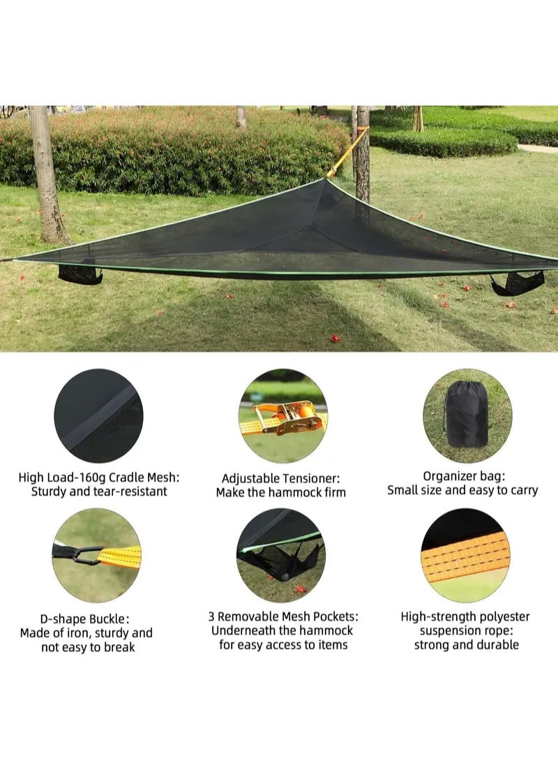 Triangle Hammock, 13Ft Camping Hammo With 3 Ratchet Tie Down Straps And Storage Bag, 3 Point Hammocks Portable Max 800 Lbs For  - Image 2