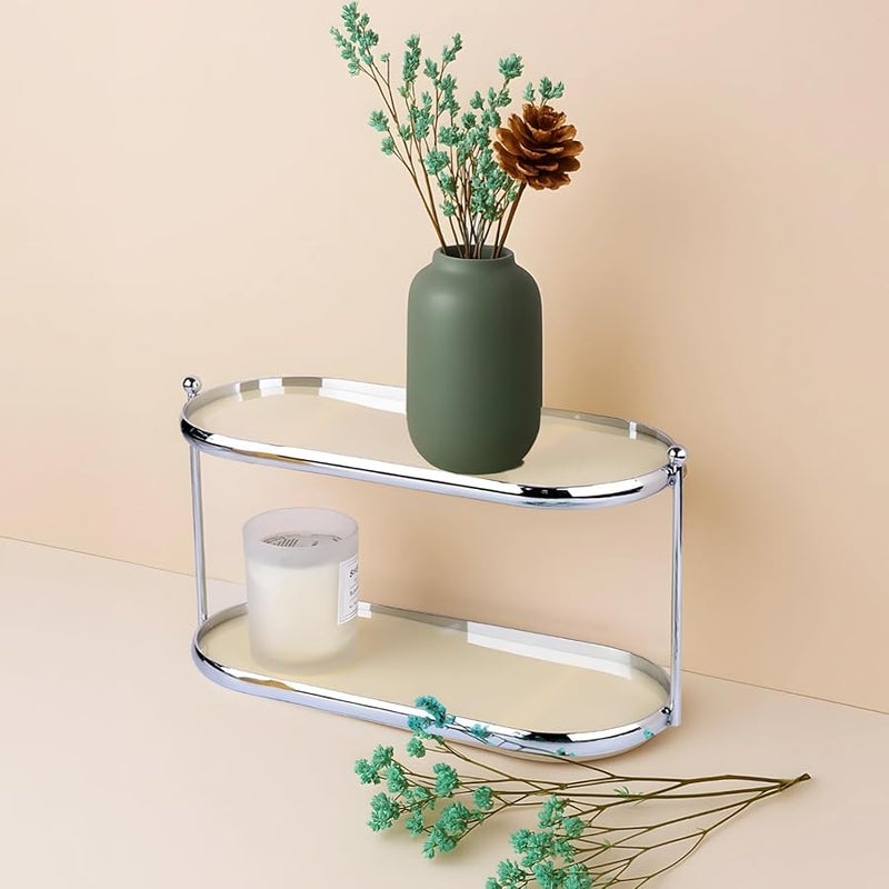 منظم عطور أكريليك من طبقتين مع إطار معدني وصينية زينة للدريسر - Image 5