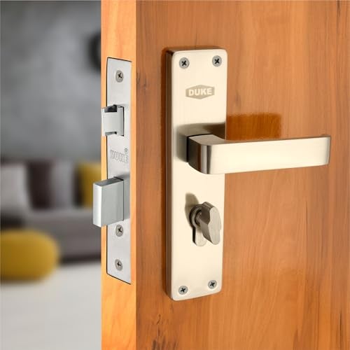 DUKE Mortice Door Handle Set with Lock, SS Finish, Weather Proof, 25-40mm Door Thickness, Brass Cylinder with 3 Keys - Image 1