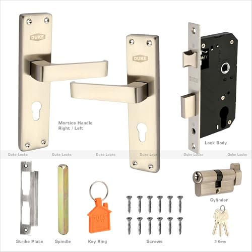 DUKE Mortice Door Handle Set with Lock, SS Finish, Weather Proof, 25-40mm Door Thickness, Brass Cylinder with 3 Keys - Image 3