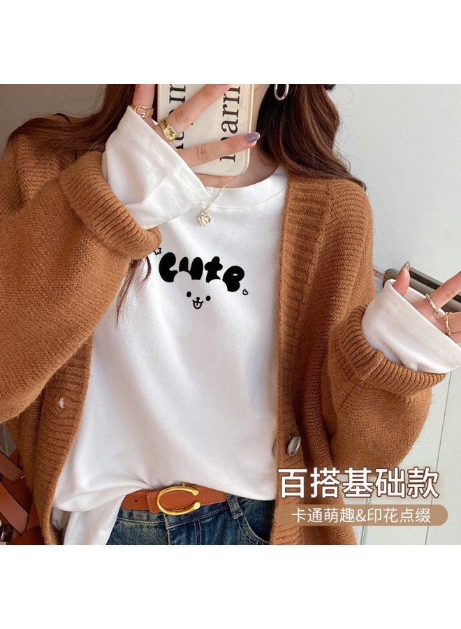 LANG SHA Women'S Long Sleeve Round Neck T-Shirt, Versatile Solid Color Printed Base Layer Top, Women'S T-Shirt - Image 5