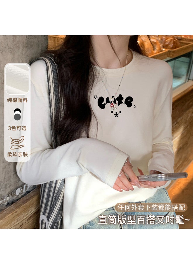 LANG SHA Women'S Long Sleeve Round Neck T-Shirt, Versatile Solid Color Printed Base Layer Top, Women'S T-Shirt - Image 3