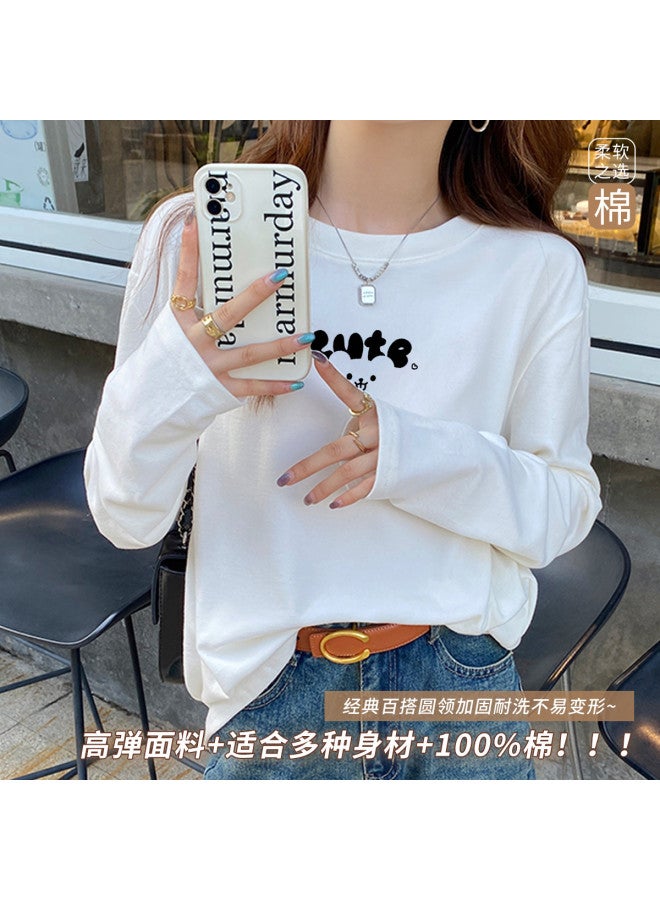 LANG SHA Women'S Long Sleeve Round Neck T-Shirt, Versatile Solid Color Printed Base Layer Top, Women'S T-Shirt - Image 4