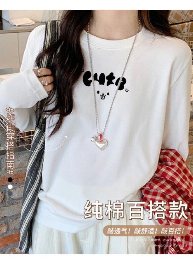 LANG SHA Women'S Long Sleeve Round Neck T-Shirt, Versatile Solid Color Printed Base Layer Top, Women'S T-Shirt - Image 1