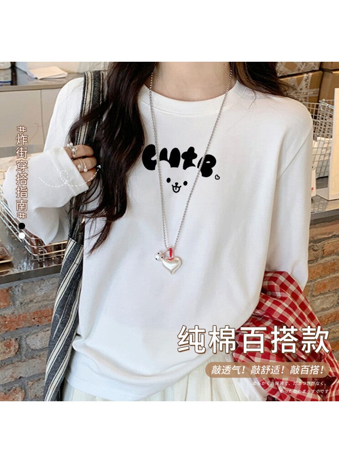 LANG SHA Women'S Long Sleeve Round Neck T-Shirt, Versatile Solid Color Printed Base Layer Top, Women'S T-Shirt - Image 2