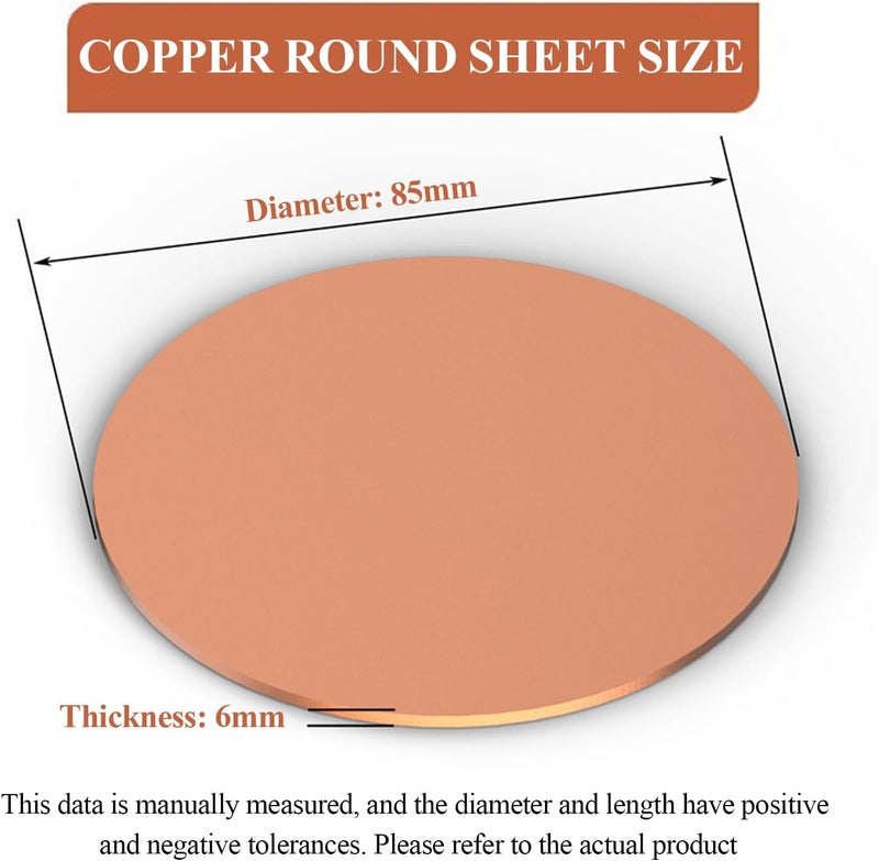 Pure Copper Round Plate Sheet 6 mm Thick Plate, Disc Diameter 60-85 Suitable for Craft Projects, and Home Improvement(6x85 mm) - Image 2