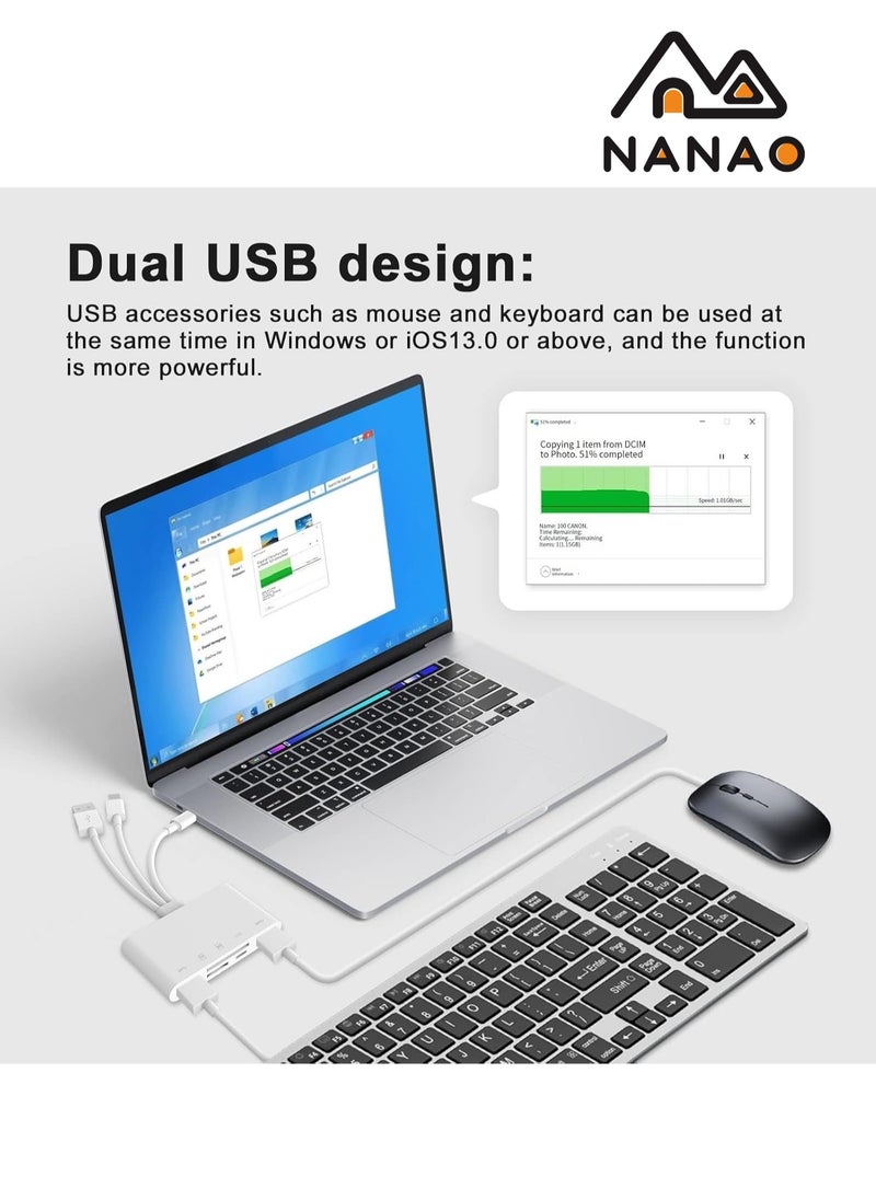 NANAO - 5-in-1 Memory Card Reader, USB OTG Adapter & SD Card Reader for iPhone/iPad, USB C and USB A Devices with Micro SD & SD Card Slots, OTG Adapter for SD/Micro SD/SDHC/SDXC/MMC - Image 1