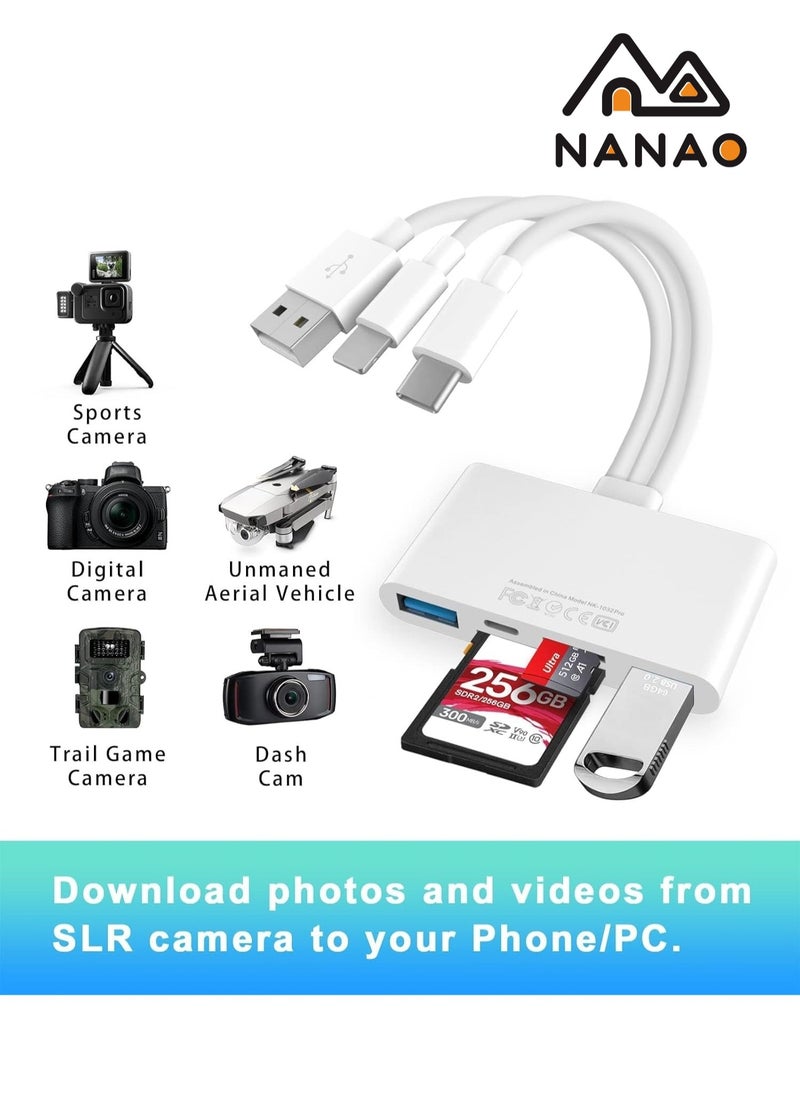 NANAO - 5-in-1 Memory Card Reader, USB OTG Adapter & SD Card Reader for iPhone/iPad, USB C and USB A Devices with Micro SD & SD Card Slots, OTG Adapter for SD/Micro SD/SDHC/SDXC/MMC - Image 1