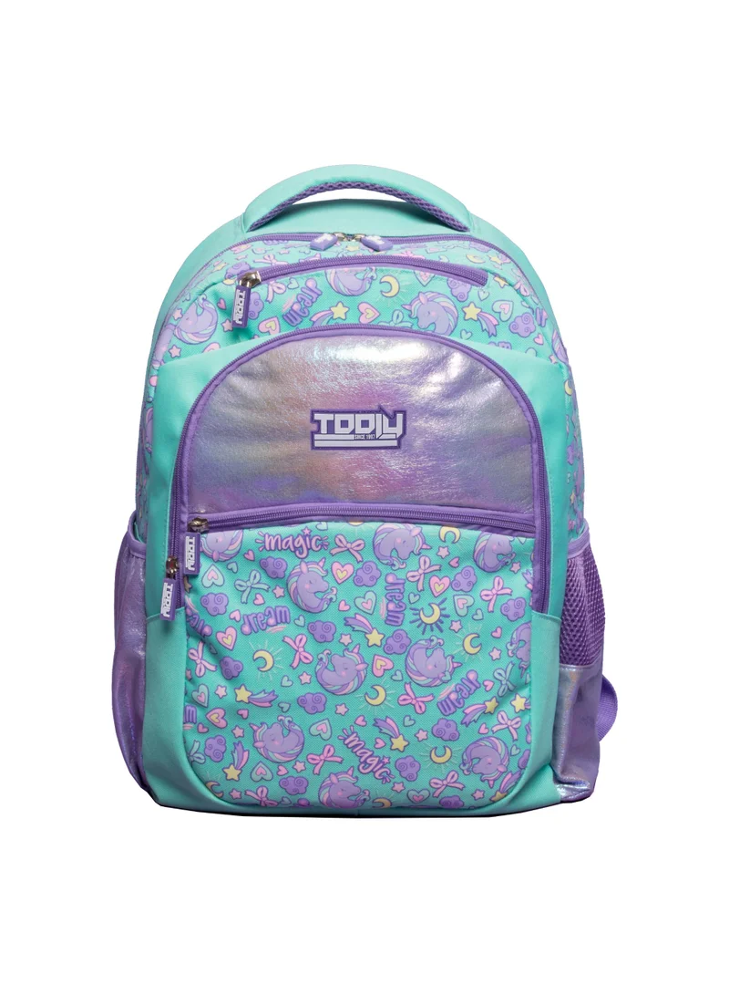 TOOLY Kids' Backpack, Casual Backpack, School Bag, Fashion Backpack Metallic Lilac and Mint Green, Magic Pattern, 42 cm