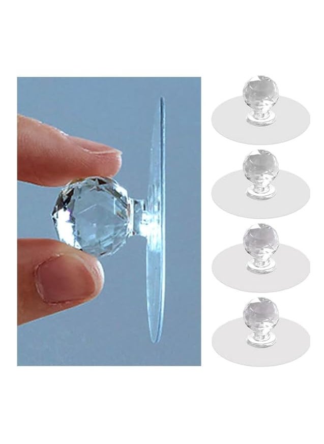 Generic Crystal Glass Door Knob Self Adhesive Clear Polished Acrylic Crystal Shaped Pulls Handles Knobs for Wardrobe Kitchen Cupboard Bathroomabinet Knop for Drawers Set of 4  - Image 1