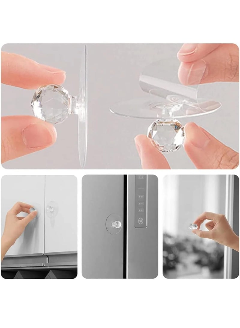 Generic Crystal Glass Door Knob Self Adhesive Clear Polished Acrylic Crystal Shaped Pulls Handles Knobs for Wardrobe Kitchen Cupboard Bathroomabinet Knop for Drawers Set of 4  - Image 2