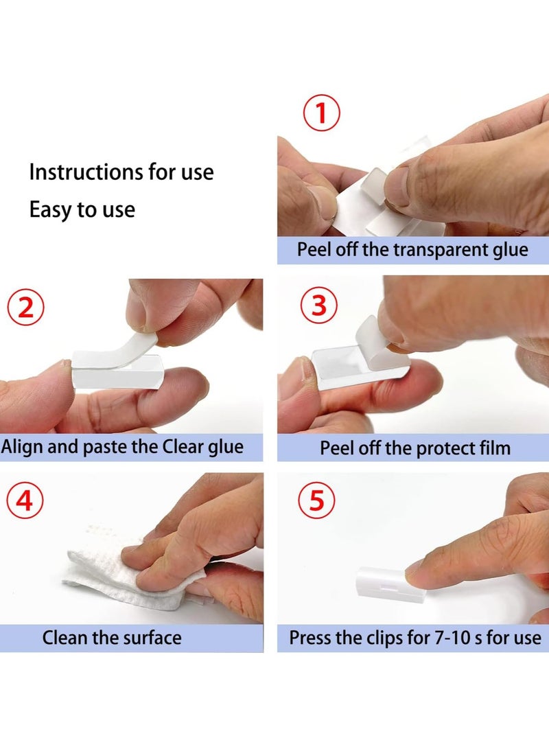 SYOSI 40 Pcs Cable Holder Self Adhesive Organisers Clip Wire Round Management for Tidy Desk Office and Home and Organise Wires White Small - Image 2