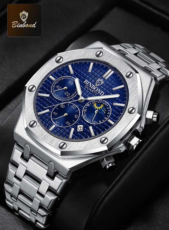 BINBOND Watches for Man Casual Watch Luxury Luminous Wristwatch Stainless Steel Waterproof Men Date Calendar Clock - Image 1