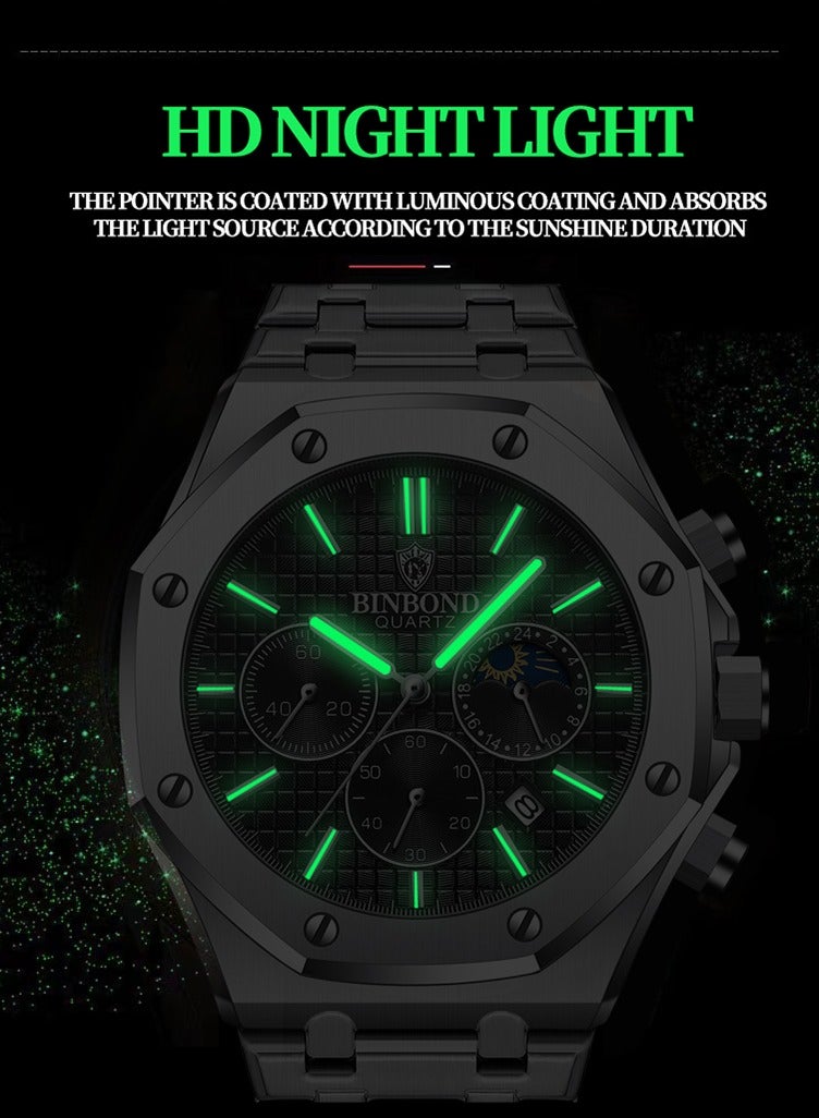 BINBOND Watches for Man Casual Watch Luxury Luminous Wristwatch Stainless Steel Waterproof Men Date Calendar Clock - Image 4