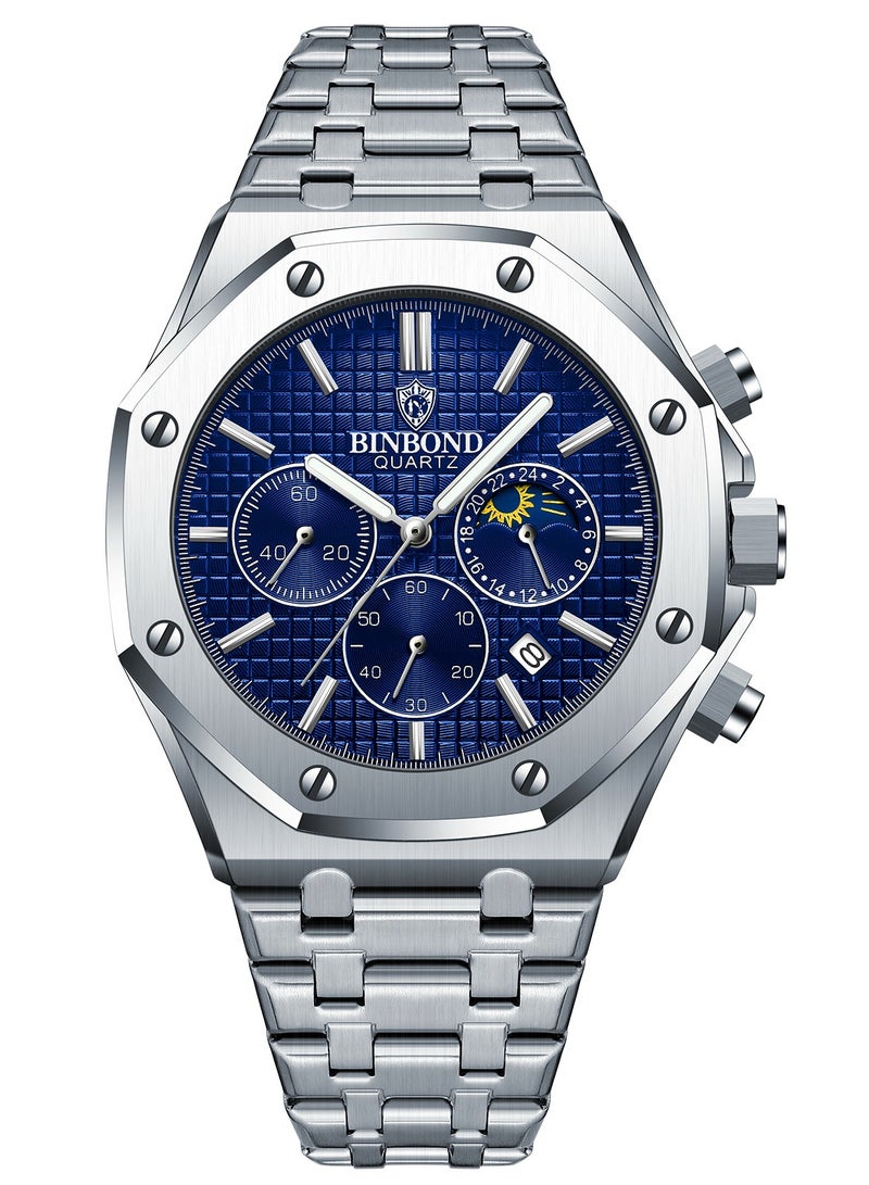 BINBOND Watches for Man Casual Watch Luxury Luminous Wristwatch Stainless Steel Waterproof Men Date Calendar Clock - Image 2