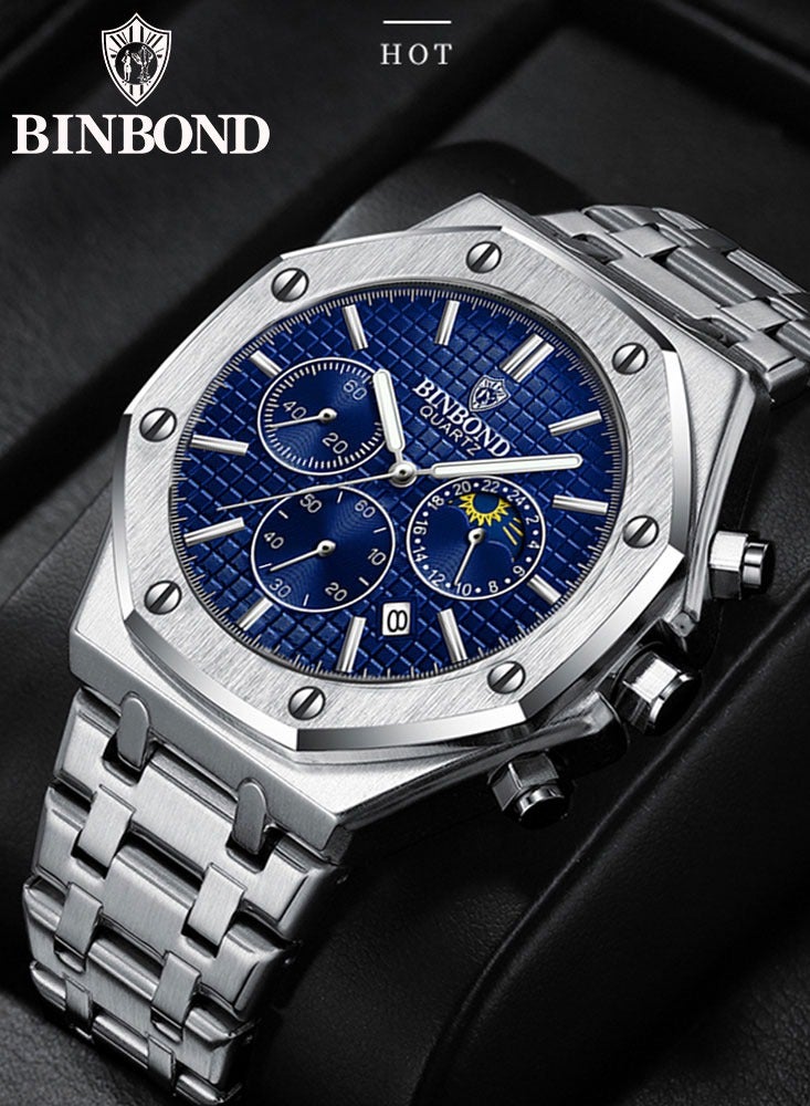 BINBOND Watches for Man Casual Watch Luxury Luminous Wristwatch Stainless Steel Waterproof Men Date Calendar Clock - Image 3