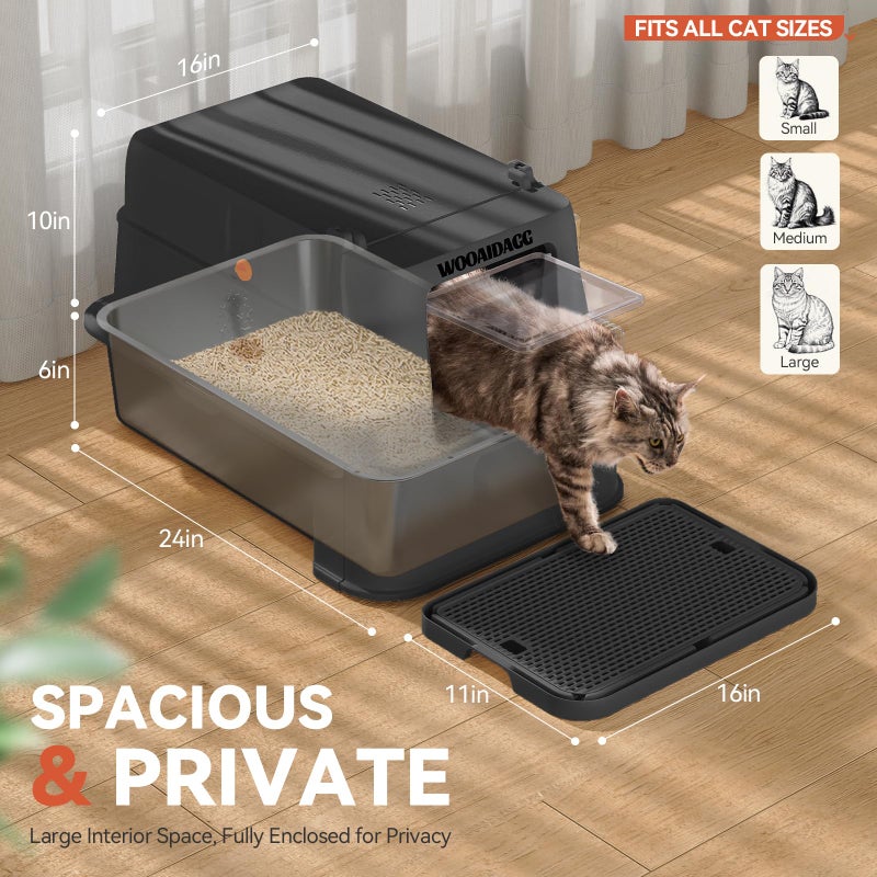 Wooaidagg Enclosed Stainless Steel Cat Litter Box with Odor Control, Modular Design with Drawer and Flip Door, Easy to Clean and Wash,Non-Stick Interior,Extra Large Size Fits All Cats(Black) - Image 3