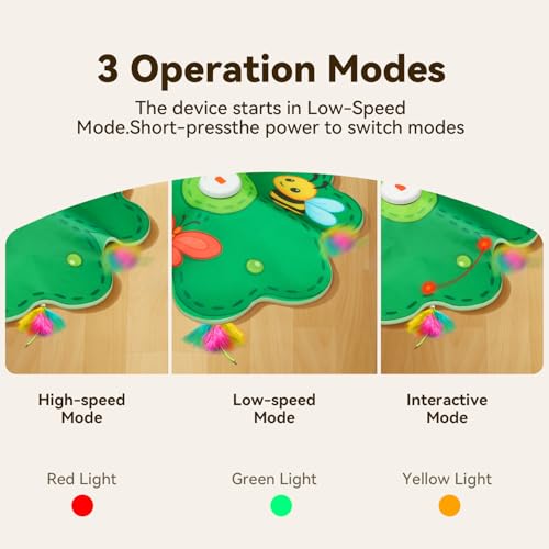 FEELNEEDY Rechargeable Cat Toys, 2 in 1 Hide and Seek Game Interactive Cat Toy, Movable LED Red Dot, Concealed Feathers, Durable Exercise Toys for Indoor Cats, Bored Adult Cats Wand Toy, Green - Image 3