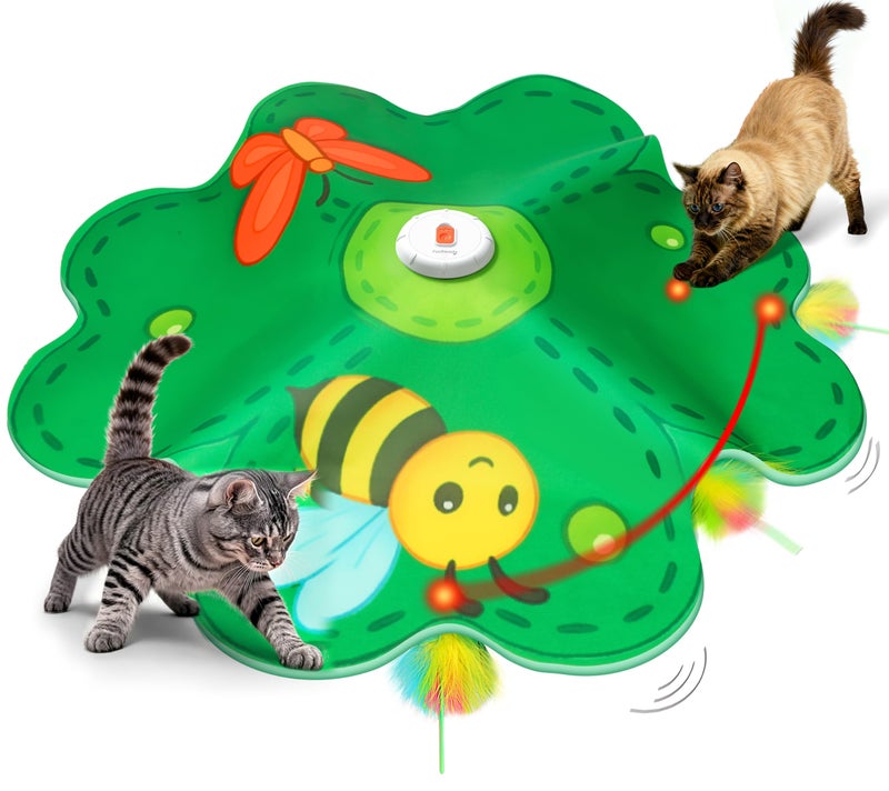 FEELNEEDY Rechargeable Cat Toys, 2 in 1 Hide and Seek Game Interactive Cat Toy, Movable LED Red Dot, Concealed Feathers, Durable Exercise Toys for Indoor Cats, Bored Adult Cats Wand Toy, Green - Image 1