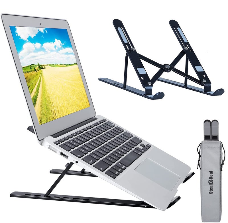 Stealodeal 7 Angles Adjustable Foldable Laptop Stand Black Compatible with MacBook HP Dell Lenovo All Other Notebook