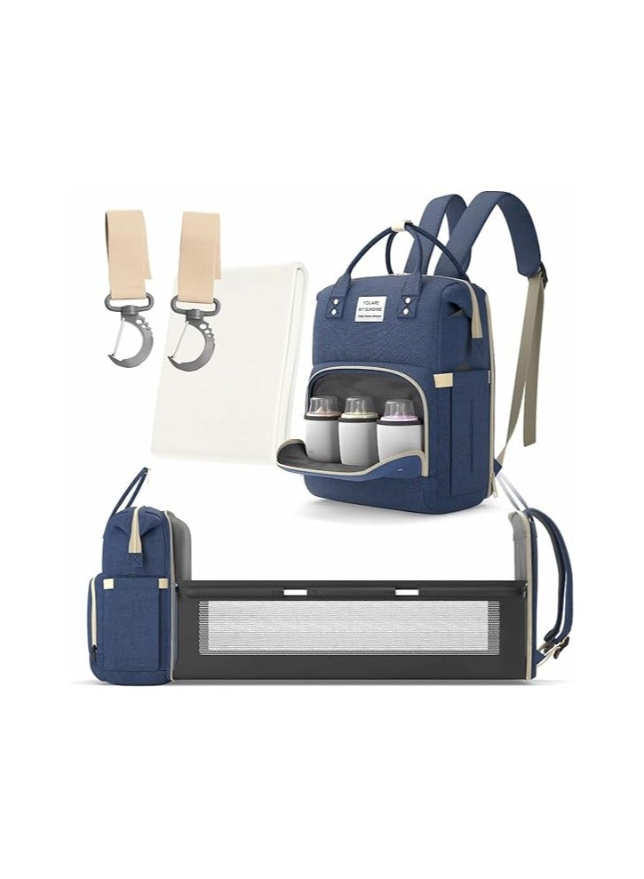 Multifunctional 3 in 1 Diaper Bag with Changing Station | Diaper Bag Backpack with Bassinet | Travel Baby Bed, Deep Blue,  - Image 1