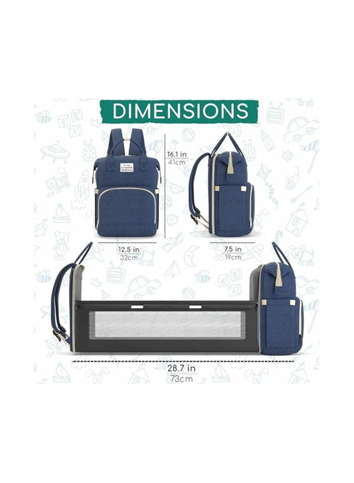 Multifunctional 3 in 1 Diaper Bag with Changing Station | Diaper Bag Backpack with Bassinet | Travel Baby Bed, Deep Blue,  - Image 2