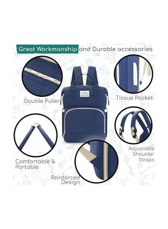 Multifunctional 3 in 1 Diaper Bag with Changing Station | Diaper Bag Backpack with Bassinet | Travel Baby Bed, Deep Blue,  - Image 3