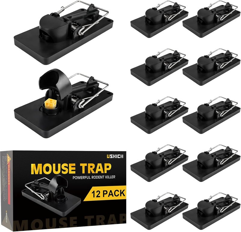 USKICH 12 Pack Mouse Traps Indoor for Home,Mice Traps for House,Reusable Mouse Trap that Work,Small Mice Catchers for Home Indoor, Quick-Set Mousetraps for House Effective - Image 1