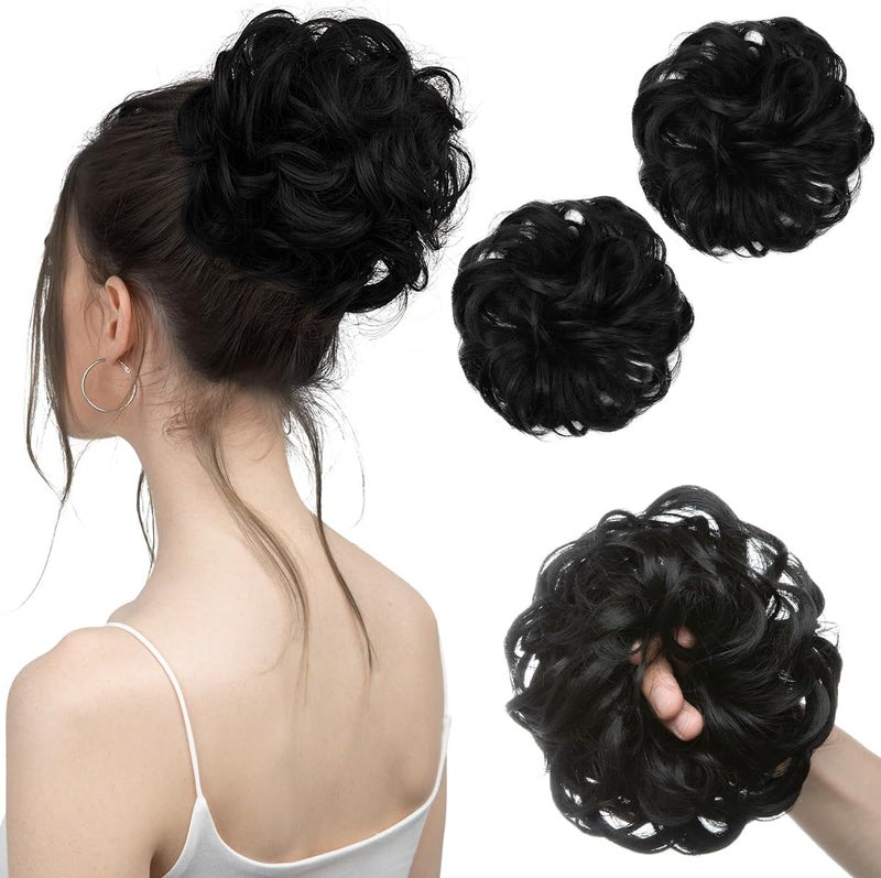 SARLA 2PCS Messy Hair Bun Hair Piece Small Scrunchies Synthetic Bun Hairpieces for Women Girls Updo Hair Extensions (Jet Black) - Image 1