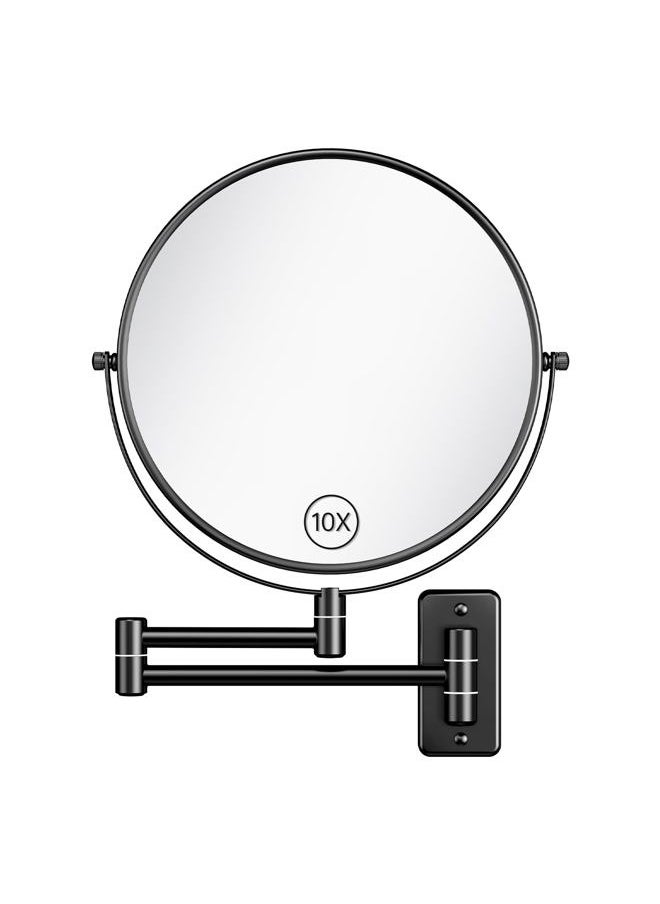 Benbilry - 9" Large Size Wall Mounted Makeup Mirror, 1X/10X Magnifying Double Sided Shaving Mirror for Bathroom, 360° Swivel Extendable Arm Black - Image 1
