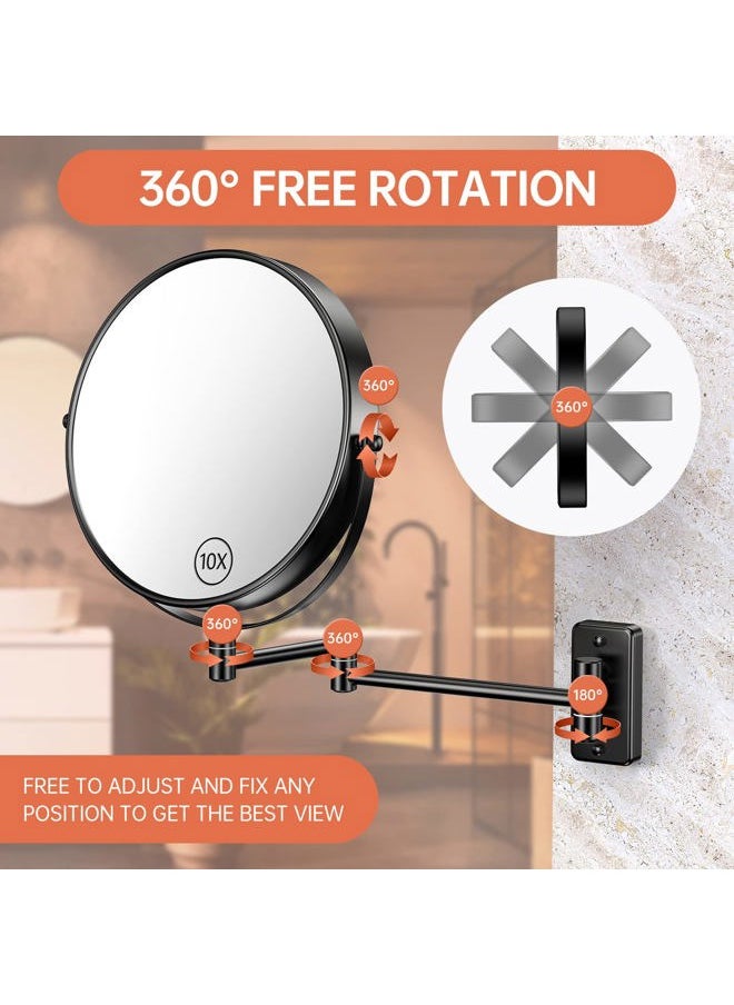 Benbilry - 9" Large Size Wall Mounted Makeup Mirror, 1X/10X Magnifying Double Sided Shaving Mirror for Bathroom, 360° Swivel Extendable Arm Black - Image 1