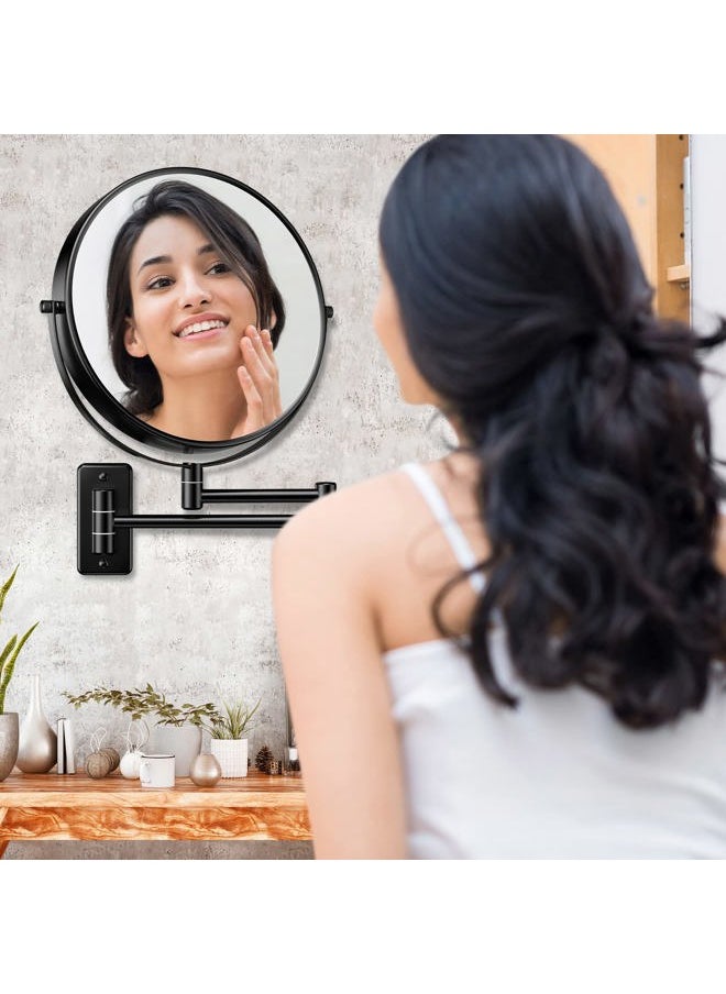 Benbilry - 9" Large Size Wall Mounted Makeup Mirror, 1X/10X Magnifying Double Sided Shaving Mirror for Bathroom, 360° Swivel Extendable Arm Black - Image 1