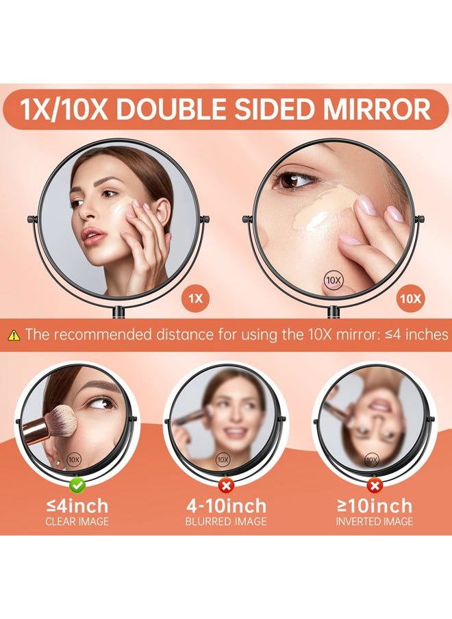 Benbilry - 9" Large Size Wall Mounted Makeup Mirror, 1X/10X Magnifying Double Sided Shaving Mirror for Bathroom, 360° Swivel Extendable Arm Black - Image 1