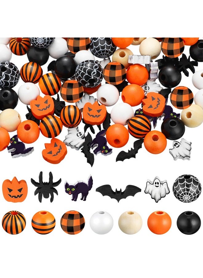 Waydress 200 PCS Halloween Wood Beads Buffalo Plaid Beads Pumpkin Bat Wooden Bead Craft Wooden Bead Buffalo Plaid Stripes Styles Wood Bead for Halloween Decoration DIY Home Decor(Pumpkin)  - Image 1