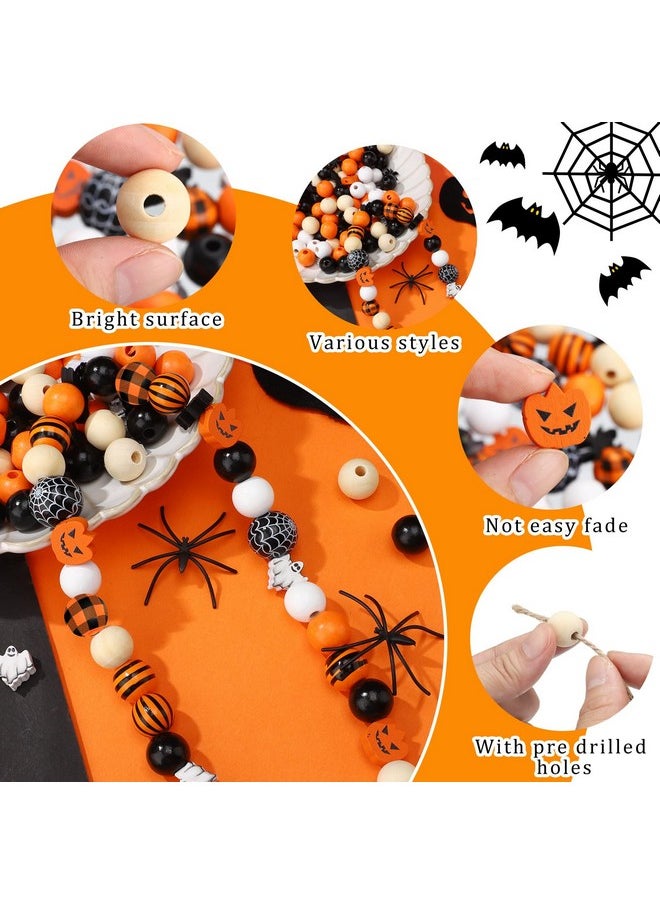 Waydress 200 PCS Halloween Wood Beads Buffalo Plaid Beads Pumpkin Bat Wooden Bead Craft Wooden Bead Buffalo Plaid Stripes Styles Wood Bead for Halloween Decoration DIY Home Decor(Pumpkin)  - Image 5