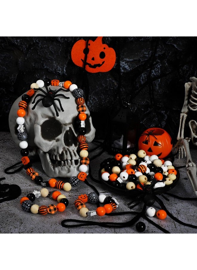 Waydress 200 PCS Halloween Wood Beads Buffalo Plaid Beads Pumpkin Bat Wooden Bead Craft Wooden Bead Buffalo Plaid Stripes Styles Wood Bead for Halloween Decoration DIY Home Decor(Pumpkin)  - Image 3