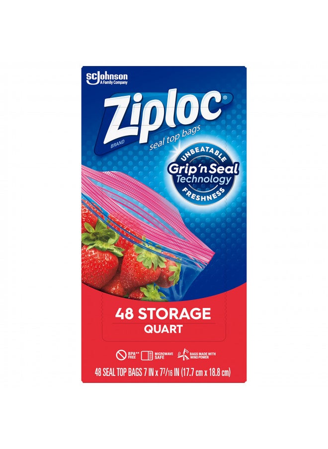Ziploc Ziploc Quart Food Storage Bags, Grip 'n Seal Technology for Easier Grip, Open, and Close, 48 Count  - Image 1