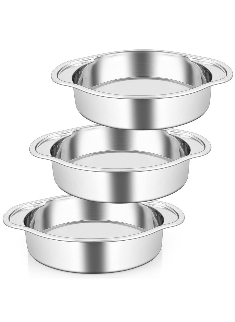 P&P CHEF PP CHEF 8 Inch Cake Pans Set for Baking 3Piece Round Baking Pan with Handles Stainless Steel Cake Tin for Birthday Onepiece Design  Wider Handle Dishwasher Safe  Heavy Duty Silver 