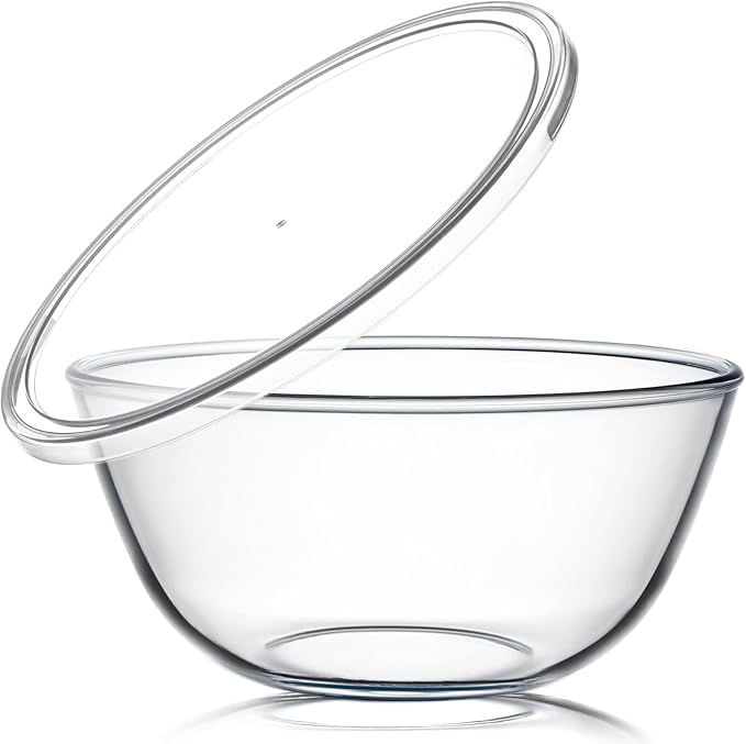 Femora Borosilicate Glass Mixing Bowl with Lid, 1 Pcs 400ml, Serving Bowl, Kitchen, Oven & Microwave, Dishwasher and Freezer Safe, Scratch Resistant, Round, Transparent - Image 1