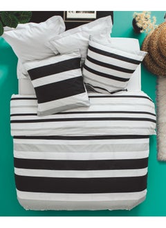 Home-Tex Design King Size 100% Cotton 6 Piece Bed Set with reversible Duvet cover - 1 Solid Dyed Flat Sheet 240x260 cm 1 Printed Duvet Cover 240x200 cm 4 Pillows 50x80 cm Design Fermanville  - Image 1