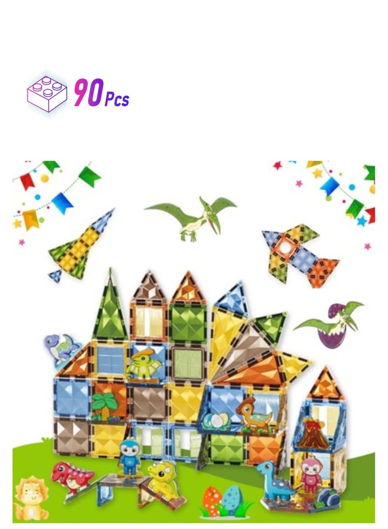 AlsayedP 90 Pcs Diamond Magnetic Bricks Dinosaur Paradise Creative Magnetic Building Blocks Toy Set for Kids Educational Magnetic Tiles for Boys and Girls (Dinosaur 90pcs) - Image 1