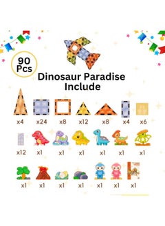 AlsayedP 90 Pcs Diamond Magnetic Bricks Dinosaur Paradise Creative Magnetic Building Blocks Toy Set for Kids Educational Magnetic Tiles for Boys and Girls (Dinosaur 90pcs)  - Image 2