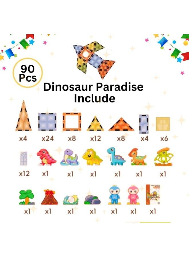 AlsayedP 90 Pcs Diamond Magnetic Bricks Dinosaur Paradise Creative Magnetic Building Blocks Toy Set for Kids Educational Magnetic Tiles for Boys and Girls (Dinosaur 90pcs) - Image 2