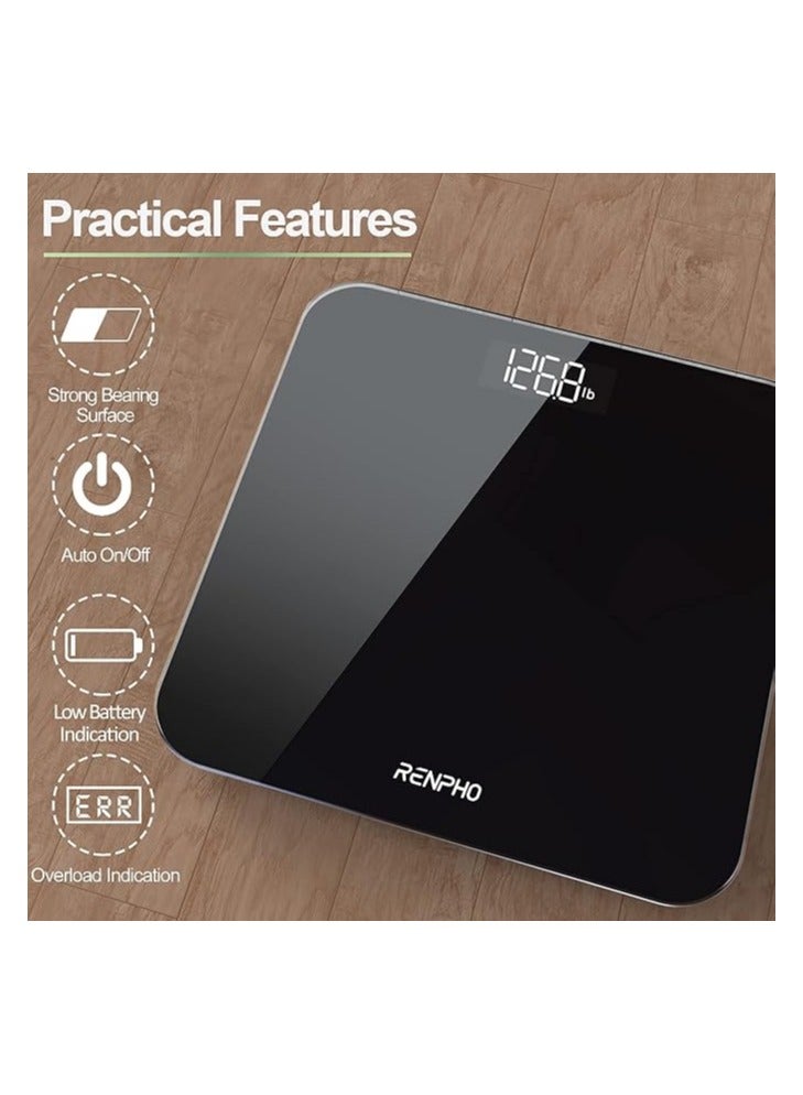 RENPHO Digital Bathroom Scale, Highly Accurate Body Weight Scale with Round Corner Design, Lighted LED Display, 400 lb, Black - Image 2