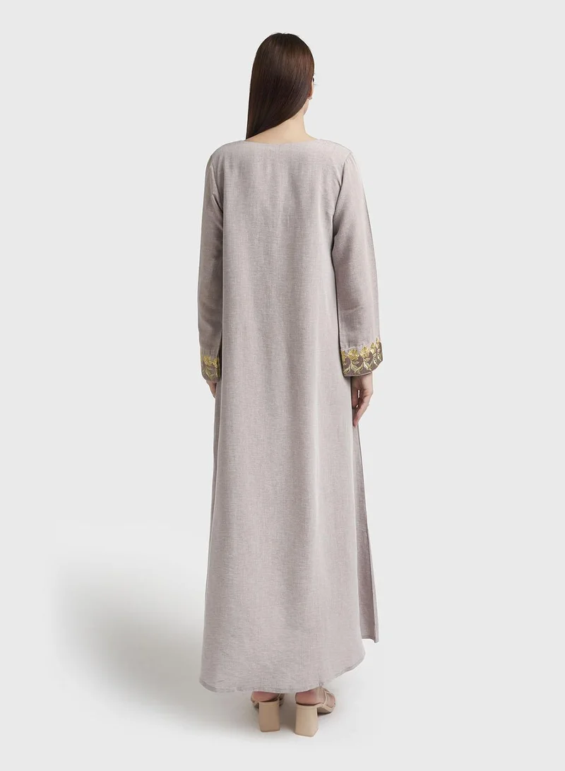 Kashkha  Mocha Machine Embroidered Jalabiya (VG2969) for Women | Best Price UAE